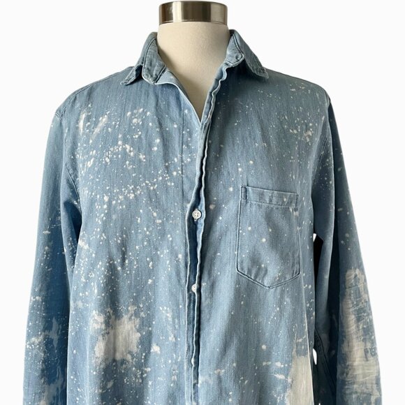 Frank & Eileen Mary Splatter Famous Denim Dress L Light Blue Cotton Shirt - Picture 4 of 9